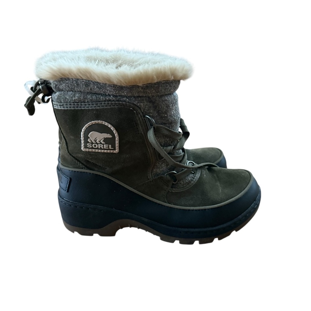 Sorel Women’s Tivoli III Waterproof Suede Green Grey Snow Boots Size 7 - Picture 3 of 5